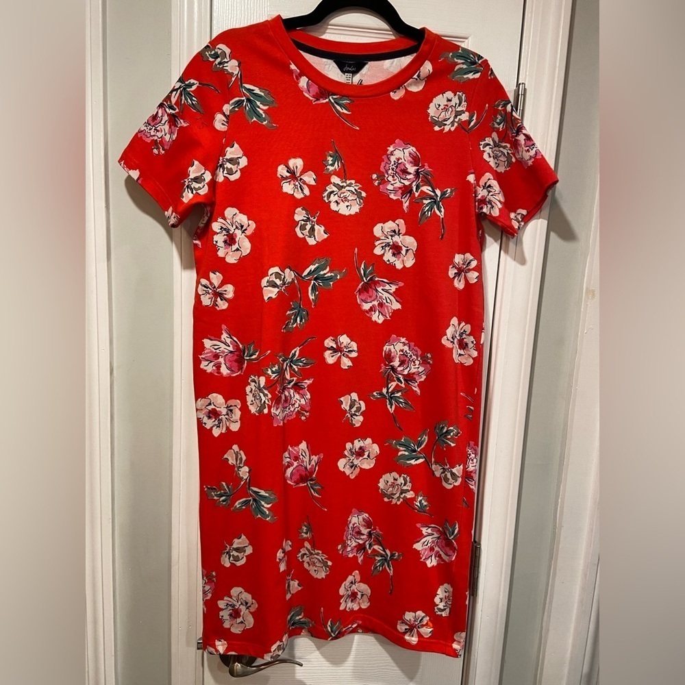 NWT Joules Size 6 Red Floral Short Sleeve Crew Neck Cotton Tee Shirt Dress